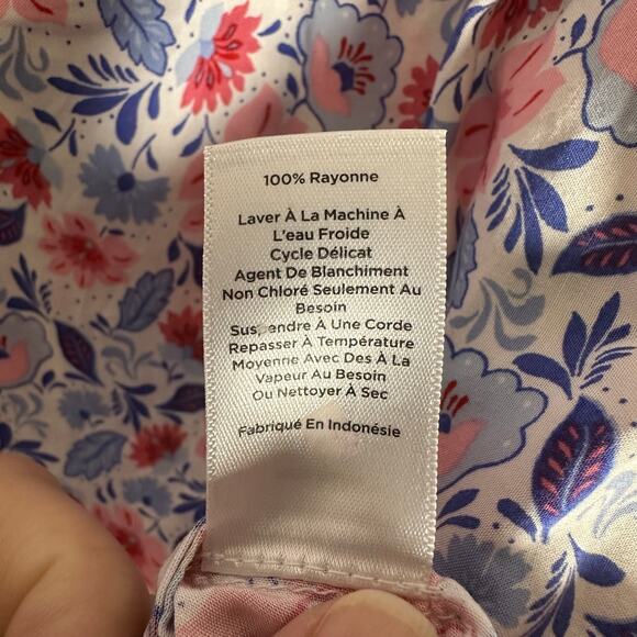 Talbots Henley Botanical Floral Popover Top Large‎ Petite Blue Pink Non-Stretch - Picture 6 of 8